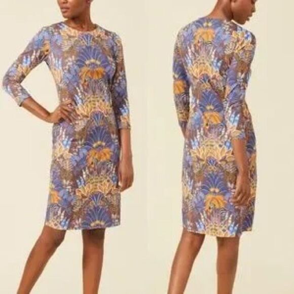 NWT J. MCLAUGHLIN Sophia Safaria Floral Dress Catalina Cloth Brown Multicolor L - Picture 6 of 6